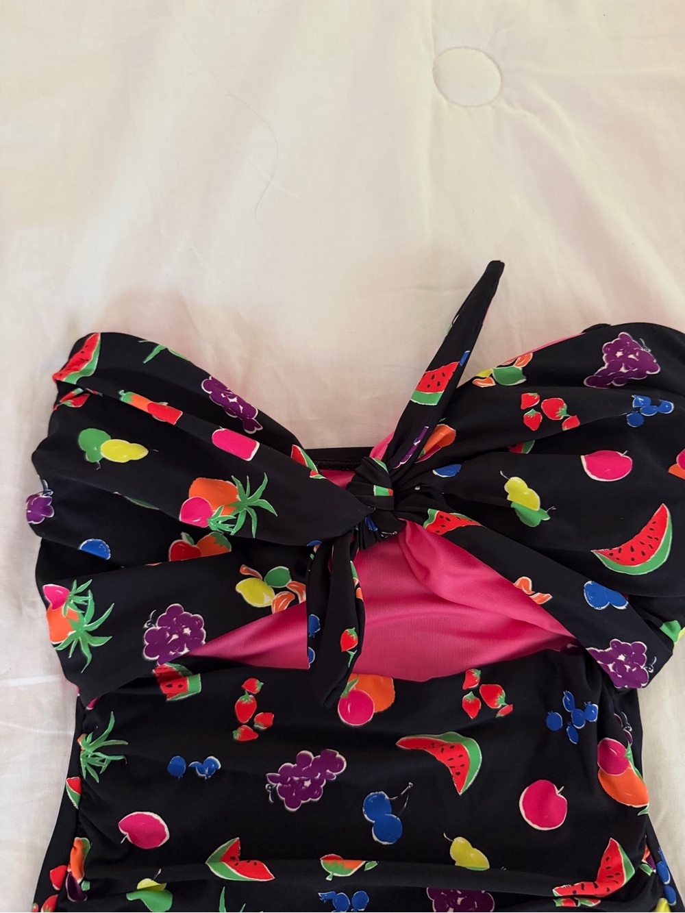 kate spade Black Bandeau size SMALL One-Piece Swimsuit with Bright Fruit Print - Picture 4 of 11